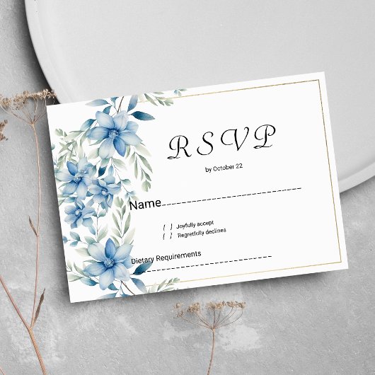 Botanische marine blauwe munt bloemen RSVP Kaart