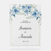 Botanische marine blauwe munt bloemenbruiloft acryl bord (Voorkant)