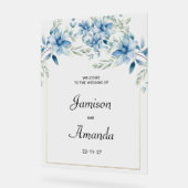 Botanische marine blauwe munt bloemenbruiloft acryl bord (Hoek)