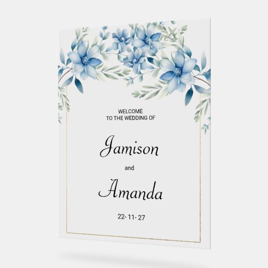 Botanische marine blauwe munt bloemenbruiloft acryl bord (Hoek)