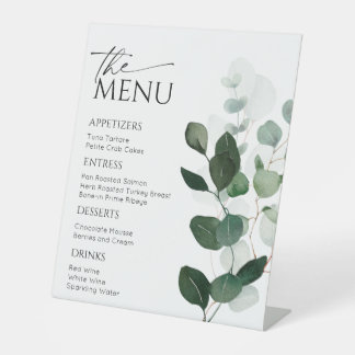 Botanische menuhandtekening, modern menuteken reclamebord met voetstuk