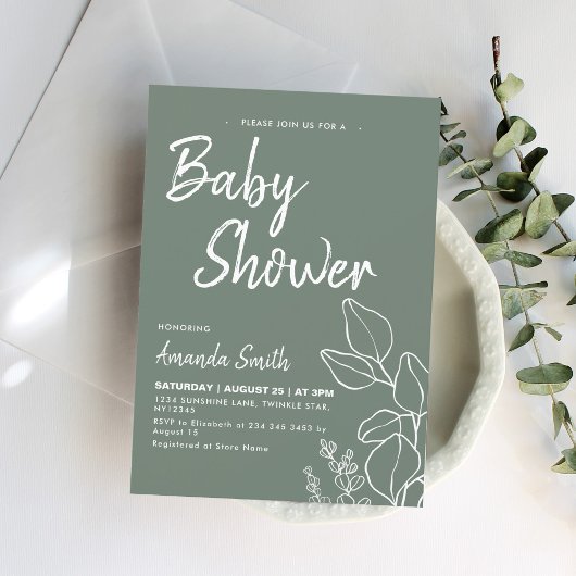 Botanische minimalistische Baby shower Kaart