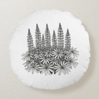 Botanische Minimalistische Lupine Ronde Kussen