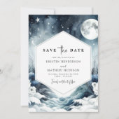 Botanische minimalistische maanverlichte bruiloft save the date (Voorkant)