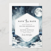 Botanische minimalistische maanverlichte bruiloft save the date (Voorkant / Achterkant)