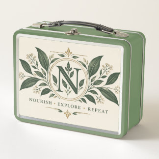 Botanische Monogram Groene Lunchbox – Elegante Nat