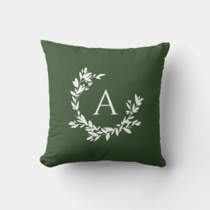 Botanische monogram Initiaal Forest Hunter Green Kussen