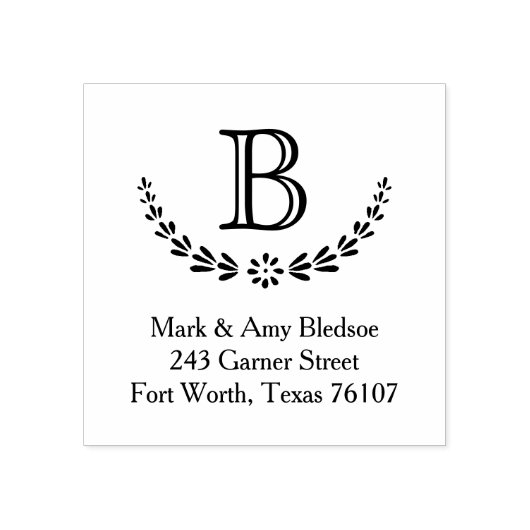 Botanische monogram Initiaal Retouradres Rubberstempel (Afrduk)