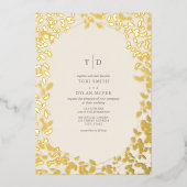 Botanische monogram Initialen van het witte huweli Folie Uitnodiging (Voorkant)