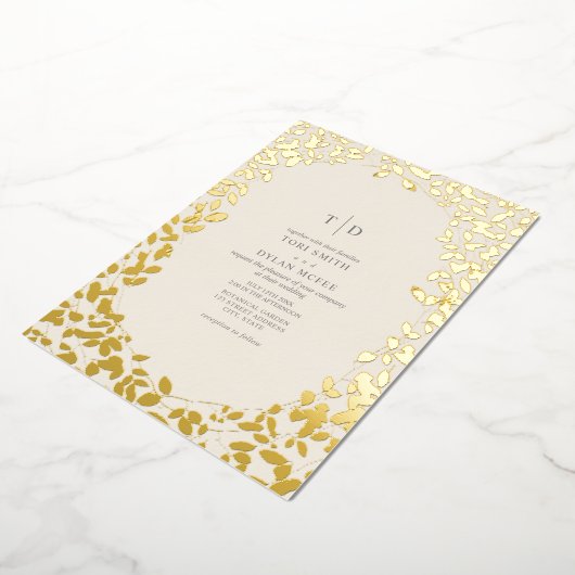 Botanische monogram Initialen van het witte huweli Folie Uitnodiging (Gedraaid)