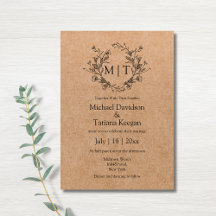Botanische Monogram Klassiek Script Kraft Wedding