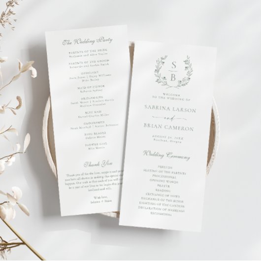 Botanische Monogram Krans Salie Groen Programmakaa Menu