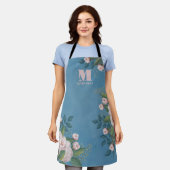 Botanische monogram  Roze Roze Floral Blue Schort (Gedragen)