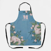 Botanische monogram  Roze Roze Floral Blue Schort (Voorkant)