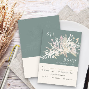 Botanische Monogram Saliegroen Trouwmenu RSVP Kaartje