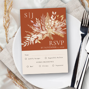 Botanische monogram Terracotta Wedding Entree RSVP Kaartje