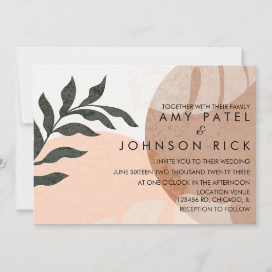 Botanische Monstera Aardse Vorm Abstract Trouwen Kaart (Voorkant)