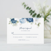 Botanische mosterd Blue Floral Greenery Script RSV RSVP Kaartje (Staand voorkant)