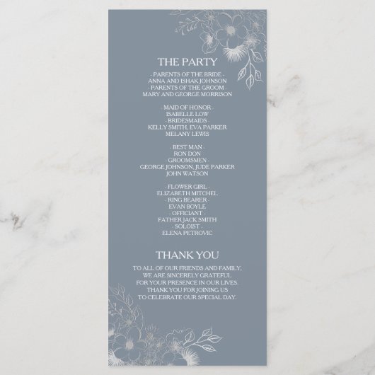 Botanische mosterdblauwe bruiloft programma (Achterkant)