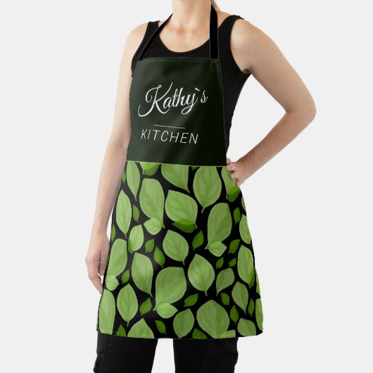 Botanische naam Groene Basil Herb Leaf Pattern Schort (Insitu)