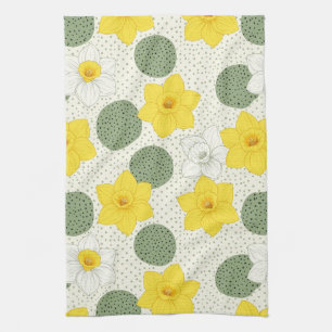 Botanische narcis bloem geometrisch patroon (1) theedoek