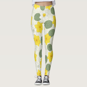 Botanische narcis bloem geometrisch patroon leggings