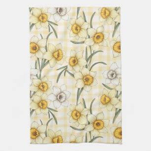 Botanische Narcissen Schotse Ruit Patroon (1) Theedoek