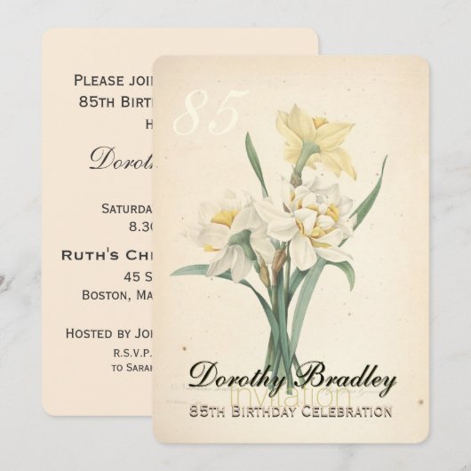 Botanische Narcissus 85e verjaardag Uitnodiging (Voorkant / Achterkant)