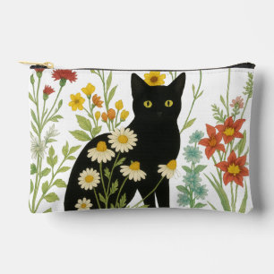 Botanische Natuur – Zwarte Kat in Wilde Bloementui Etui