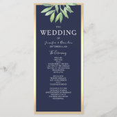 Botanische Navyblauwe Bruiloft Programma (Voorkant)