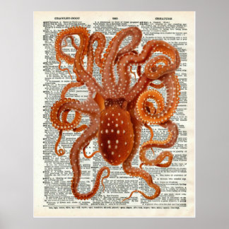 Botanische Octopus Art Dictionary Pagina Poster