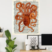  Botanische Octopus Art Dictionary Pagina Poster (Thuiskantoor)