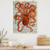  Botanische Octopus Art Dictionary Pagina Poster (Keuken)