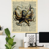 Botanische Octopus Art Dictionary Pagina Poster (Thuiskantoor)