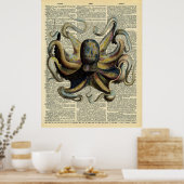  Botanische Octopus Art Dictionary Pagina Poster (Keuken)