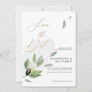 Botanische Olijftak Elegante Kalligrafie Save The Date