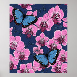 Botanische Orchideeëntuin met Vlinders Poster