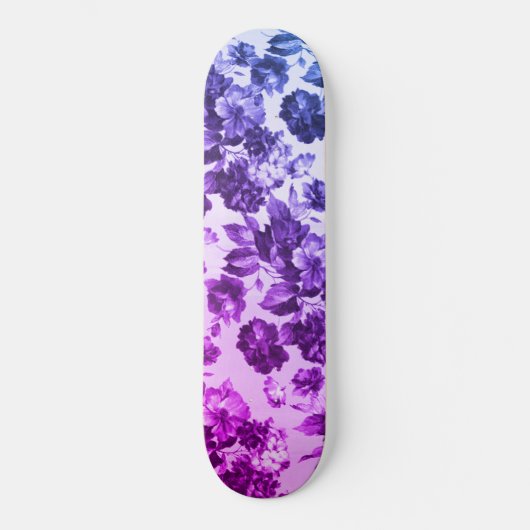 Botanische  paarse blauwe gradiënt roos floraal skateboard (Voorkant)