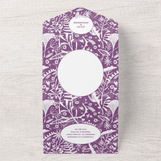 Botanische Paarse olievlek All In One Uitnodiging (Buitenkant)