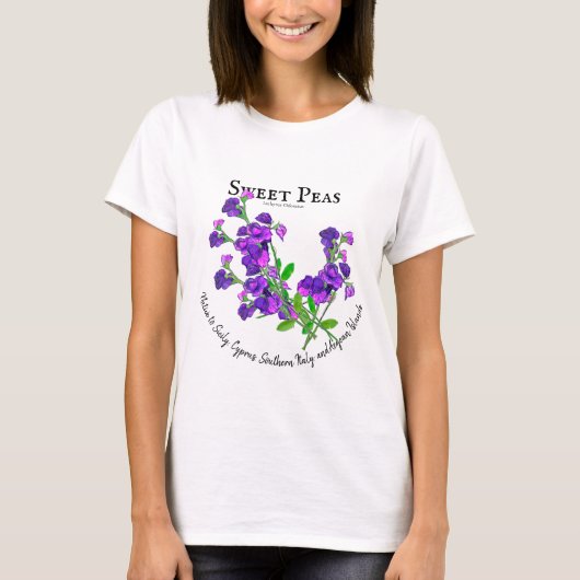 Botanische Paarse Zoete Erwten Tekst T-shirt (Voorkant)