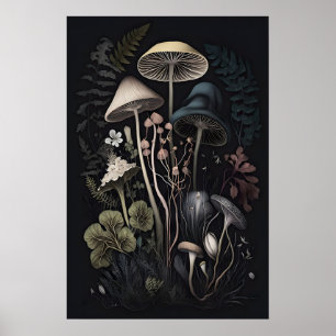 Botanische Paddenstoelen Donkere Cottagecore Print