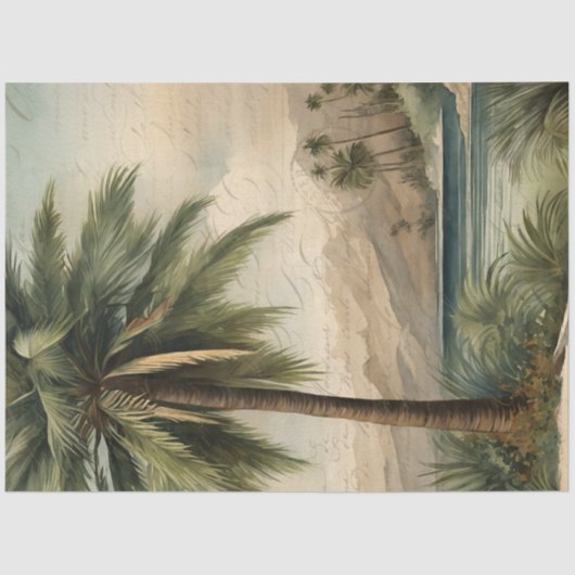 Botanische palmboom Waterverf Ephemera Decoupage Tissuepapier (Voorkant)