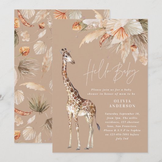 Botanische pampagras moderne giraffe safari chic  kaart (Voorkant / Achterkant)
