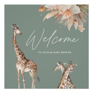 Botanische pampas gras giraffe safari sage groen t perfect poster