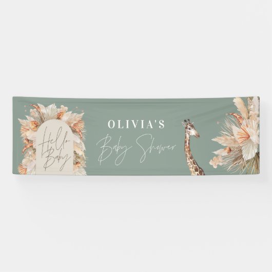 Botanische pampas gras moderne rustige sage groen spandoek (Horizontaal)