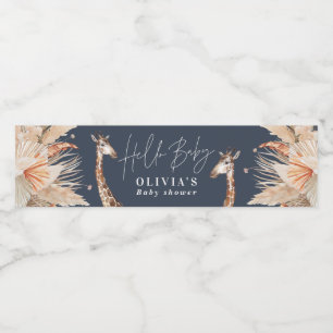 Botanische pampas grasgiraffe safari blauw waterfles etiket