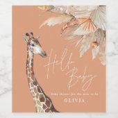 Botanische pampas grasgiraffe safari terracotta wijn etiket (Enkel label)