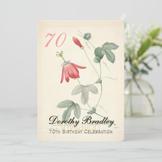Botanische Passiflora 70e verjaardag uitnodiging (Staand voorkant)