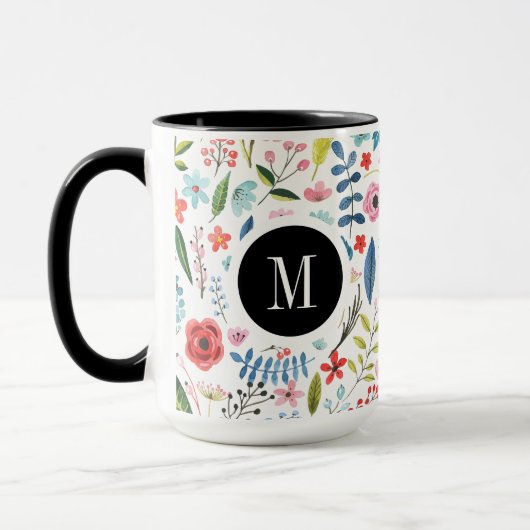 Botanische patronen klinken kleurrijke bladeren en mok (Links)