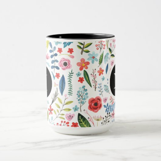 Botanische patronen klinken kleurrijke bladeren en mok (Midden)